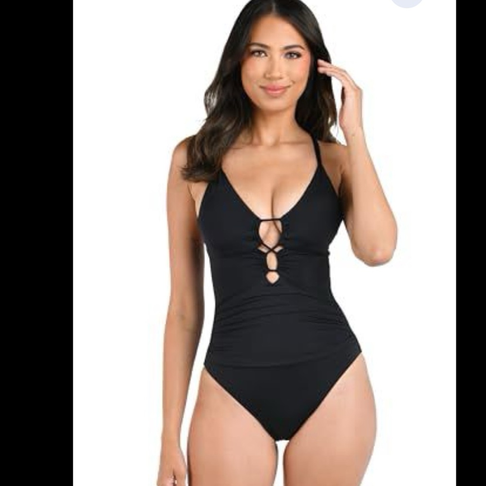 La Blanca Standard Island Goddess Underwire One Piece Swimsuit Black 10 NWT